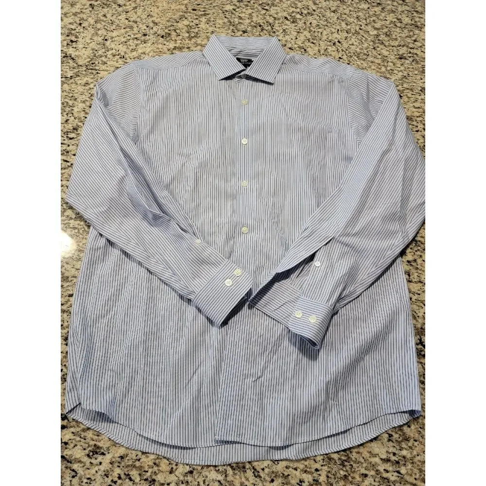 Men's Kenneth Cole Reaction Dress Shirt Size‎ 16.5 34-35 Regular Blue Striped